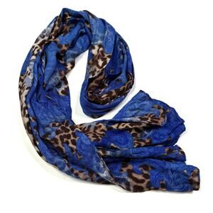 Lightweight Blue Animal Print Brocade Fashion Scarf 70” x 13.5”
